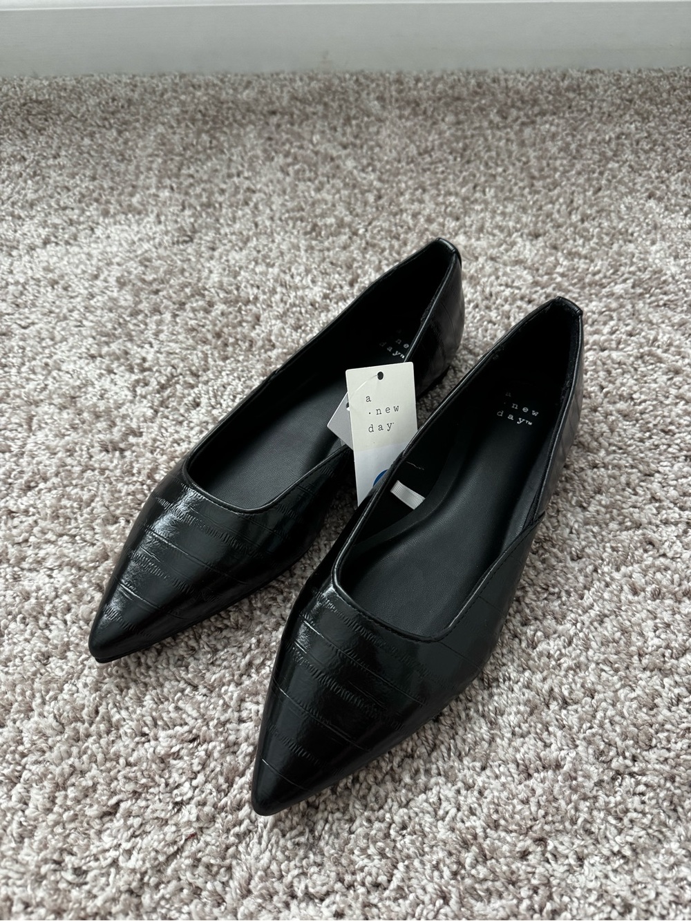 NWT A New Day Serena Faux Leather Pointed Toe Flats - Black Size 7